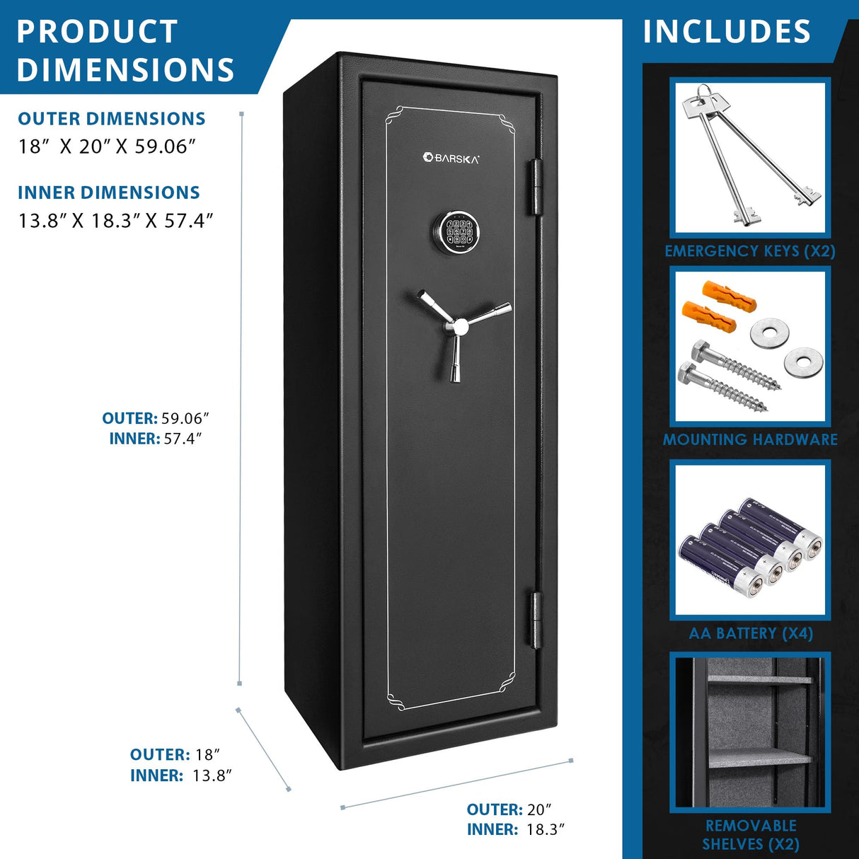 Barska FV-1000 Fireproof Vault Safe – 14-Rifle Capacity with Electronic Keypad, Pry-Resistant Door, 3 Steel Deadbolts, Fireproof 40 Min @1200°F, Removable Shelf Barska