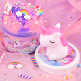 Unicorn Cloud Slime for Kids – Pink & Purple DIY Slime with Unicorn & Rainbow Charms –Stretchy Toy for Girls&Boys – Soft Scented Sensory Gift for Kids WUJYLY