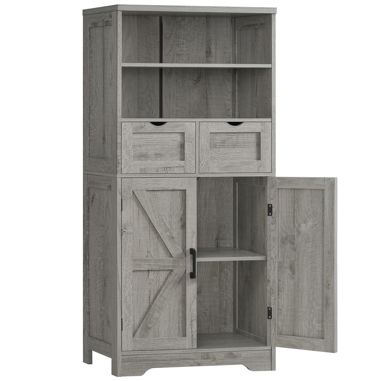 TEENFON Farmhouse Storage Cabinet with Doors & 2 Drawers, Bathroom Cabinet with Adjustable Shelf, Cupboard for Living Room, Entryway, Home Office, Gray TEENFON