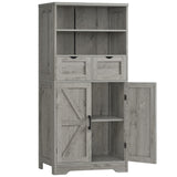 TEENFON Farmhouse Storage Cabinet with Doors & 2 Drawers, Bathroom Cabinet with Adjustable Shelf, Cupboard for Living Room, Entryway, Home Office, Gray TEENFON