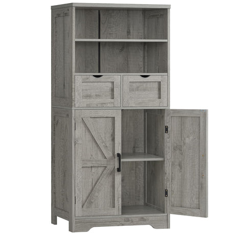 TEENFON Farmhouse Storage Cabinet with Doors & 2 Drawers, Bathroom Cabinet with Adjustable Shelf, Cupboard for Living Room, Entryway, Home Office, Gray TEENFON