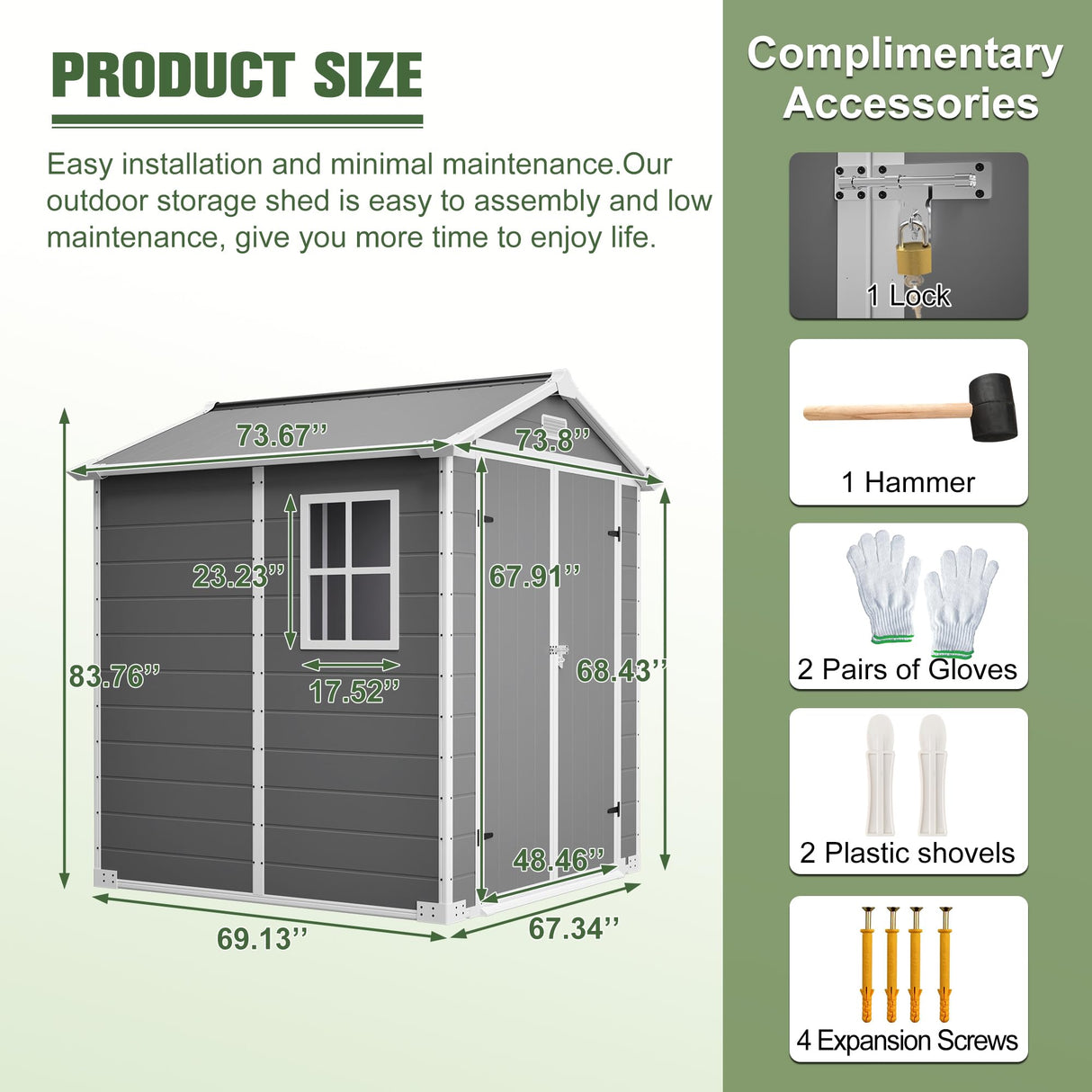 Jaxilyn 6x6 Resin Outdoor Storage Shed Kit Plastic Sheds Perfect to Store Patio Furniture, Garden Tools Bike Accessories, Beach Chairs and Lawn Mower, Grey & White Jaxilyn