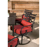 Hanover Montclair 7-Piece Outdoor Dining Set with 6 Swivel Rockers, Chili Red Cushions and Stamped Steel Rectangular Dining Table, Patio Dining Set for 6, Premium All-Weather Patio Furniture for Deck Hanover