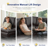 Recliner Sofa 3 Seater Sofa with Recliner, Home Theater Seating with Liftable Console & Removable Armrest, Manual PU Leather Reclining Couch with Cup Holders & USB Ports for Living Room/RV (Brown) MOSGAT