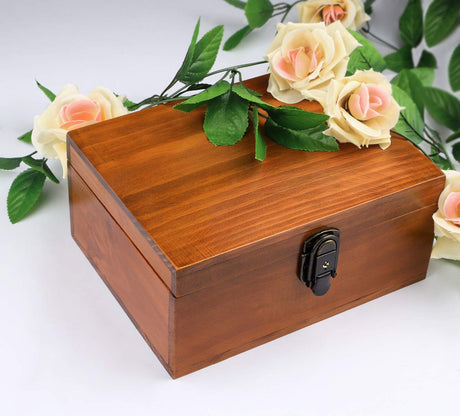 Wooden Keepsake Box, Dedoot Decorative Wooden Box Vintage Handmade Craft Large Wood Box with Lock and Key for Jewelry Gift Storage Box and Home dedoot