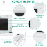 Modern Freestanding Floating Entertainment Center Floating TV Stand Wall Mounted TV Wall Panel for 75 inch TVs Home Theater with LED Strip Pull - Out Drawers and Overhead Shelf White Naomi Home