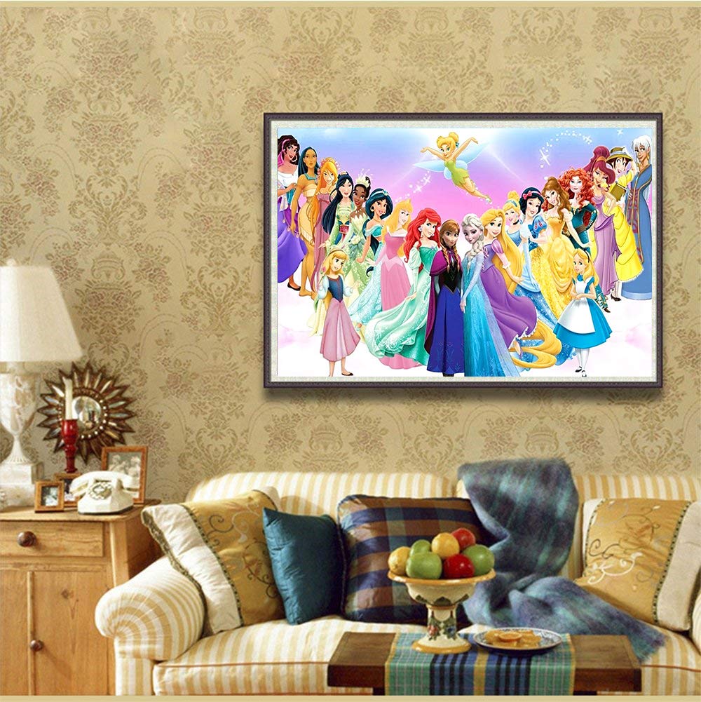 DIY 5D Full Diamond Art by Number Kit, Princesses Cinderella Sleeping Beauty Mermaid Aladdin Pocahontas Mulan Rhinestone Embroidery Cross Stitch Arts Craft for Canvas Wall Decor 11.81x19.68" Better Selection