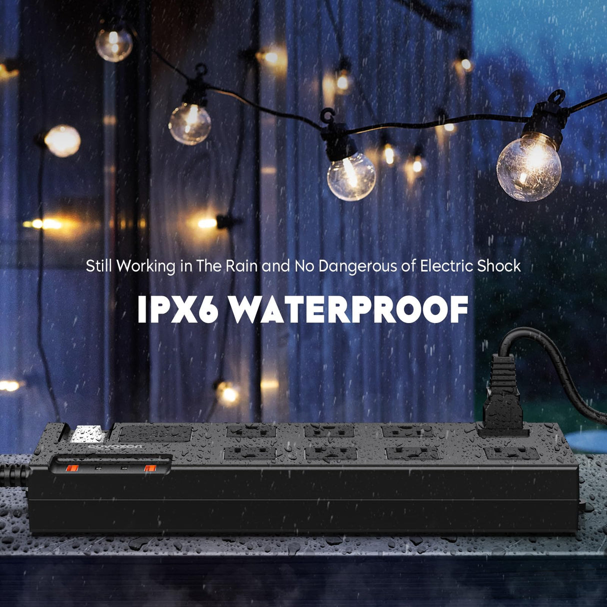 Surge Protector Power Strip Waterproof, Outdoor Extension Cord Multiple Outlets with USB A + C Fast Charging, Waterproof Electrical Box Electrical Outlet Box Extender Power Strip 6ft 10ft 15ft 20ft covozon