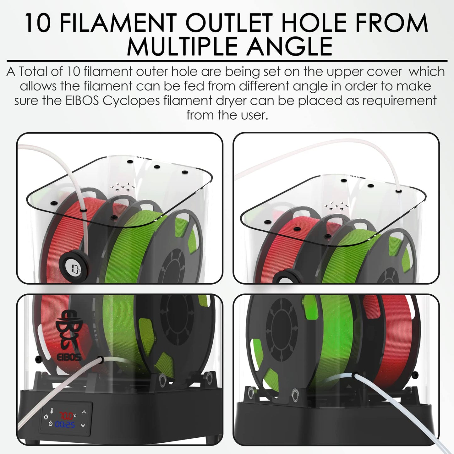 【EIBOS Official】3D Printer Filament Dryer Cyclopes with Fan, Filament Dry Box 2 Rolls with Adjustable Temp Max 70℃, Humidity Sensor, Infinite Timer, Compatible with 1.75mm 2.85mm 3.00mm PLA N - WoodArtSupply