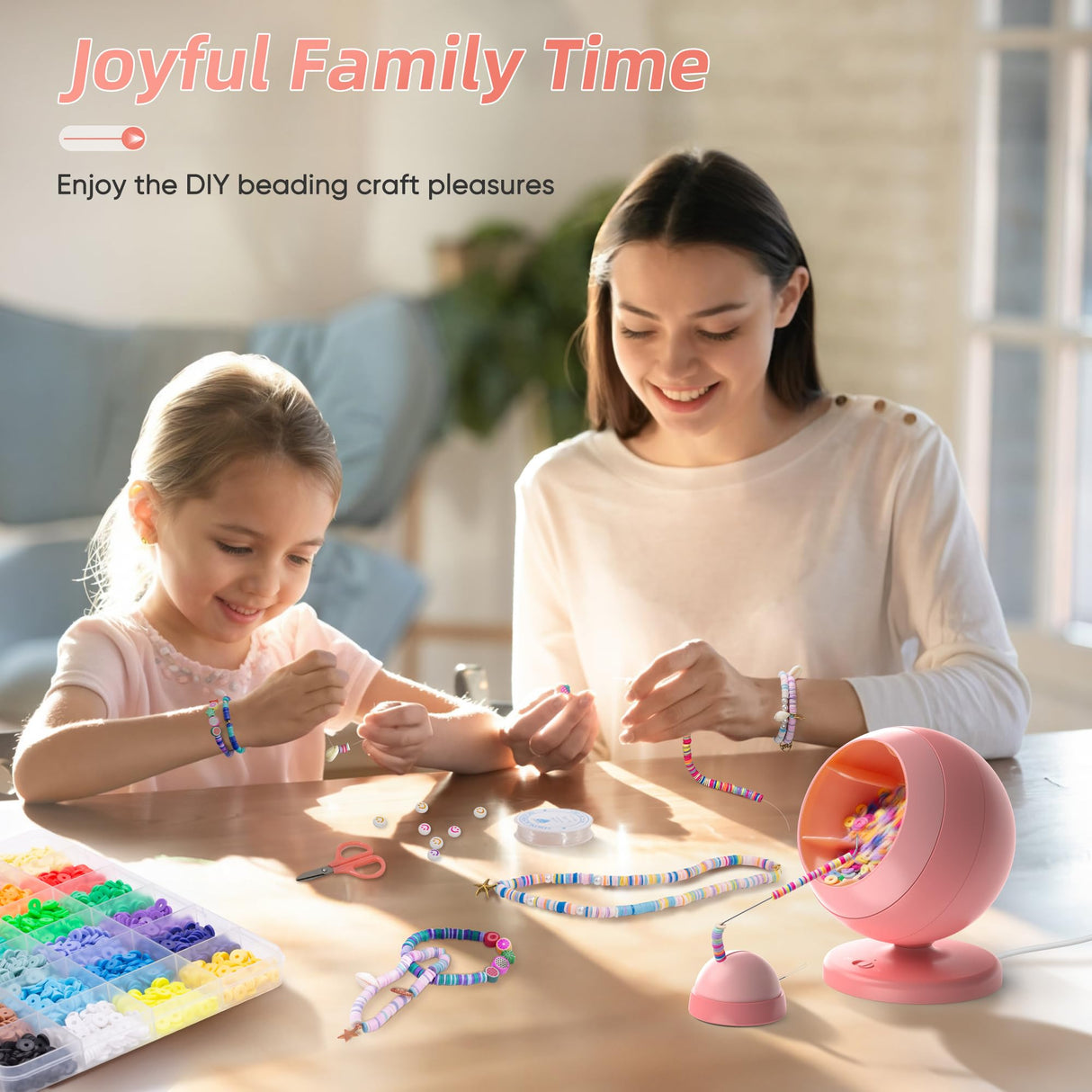 Aenebe Bead Spinner for Jewelry Making, 4500 PCS Clay Beads for Necklaces and Bracelets, Bracelet Spinner with 2 PCS Needles, DIY Arts and Crafts Birthday Gifts (Pink) Aenebe