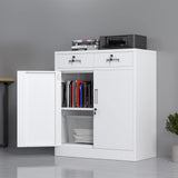JINGUR Metal Storage Cabinet with Locking Doors and 2 Drawers, Lockable Storage Cabinets with Adjustable Shelf for Home Office and Garage (White) JINGUR
