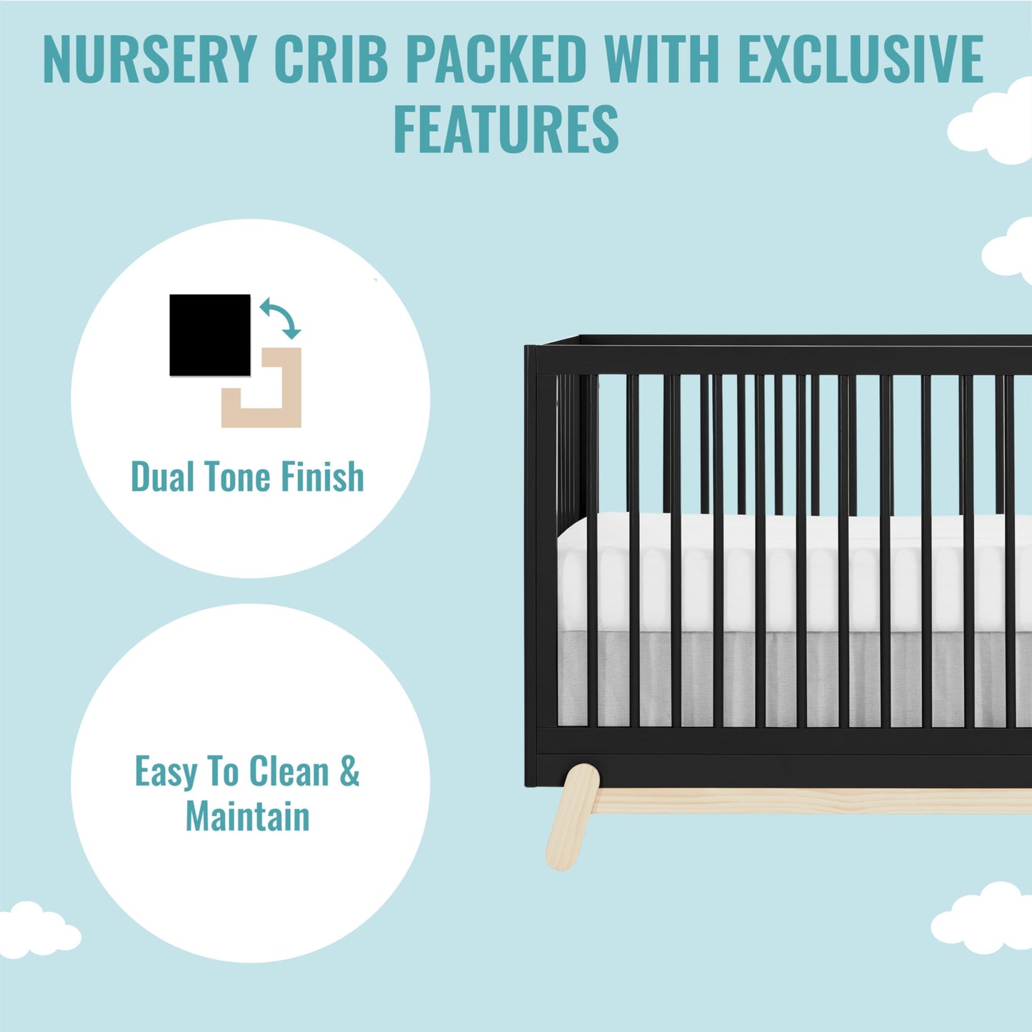 Dream On Me Hygge 5-in-1 Convertible Crib in Matte Black Vintage, JPMA & Greenguard Gold Certified, Made of Sustainable Pinewood, Easy to Clean, Safe Wooden Nursery Furniture