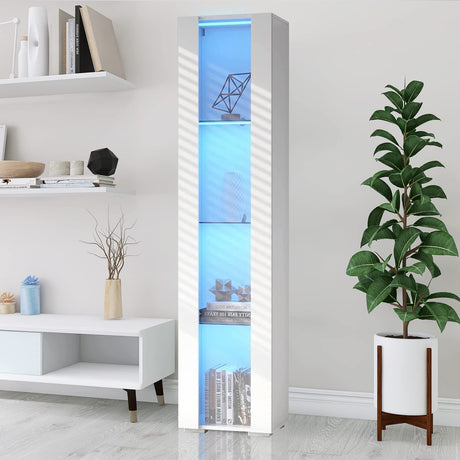 Elegant 67" Modern LED Display Cabinet with Glass Shelves for Living Room, Bedroom, or Office - High Gloss White Finish Pvillez