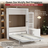 Queen Size Murphy Bed, Vertical Wall Bed with Fold-Out Desk and Storage Shelf, Morden Design Hidden Bed Frame Gas Struts, Space Saving(Not Including Mattress) Gahowlen