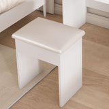 Montary Modern Mini Vanity Table with LED-lit Mirror & Hidden Storage & Padded Stool, 23.6" D Adjustable Brightness Vanity Desk Simple Design, Space-Saving Dressing Table for Small Bedrooms, White Montary