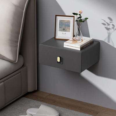 VICITON Modern Floating Nightstand with Solid Wood Drawer, Wall Mounted Bedside Table for Bedroom (Dark Gray, Small)