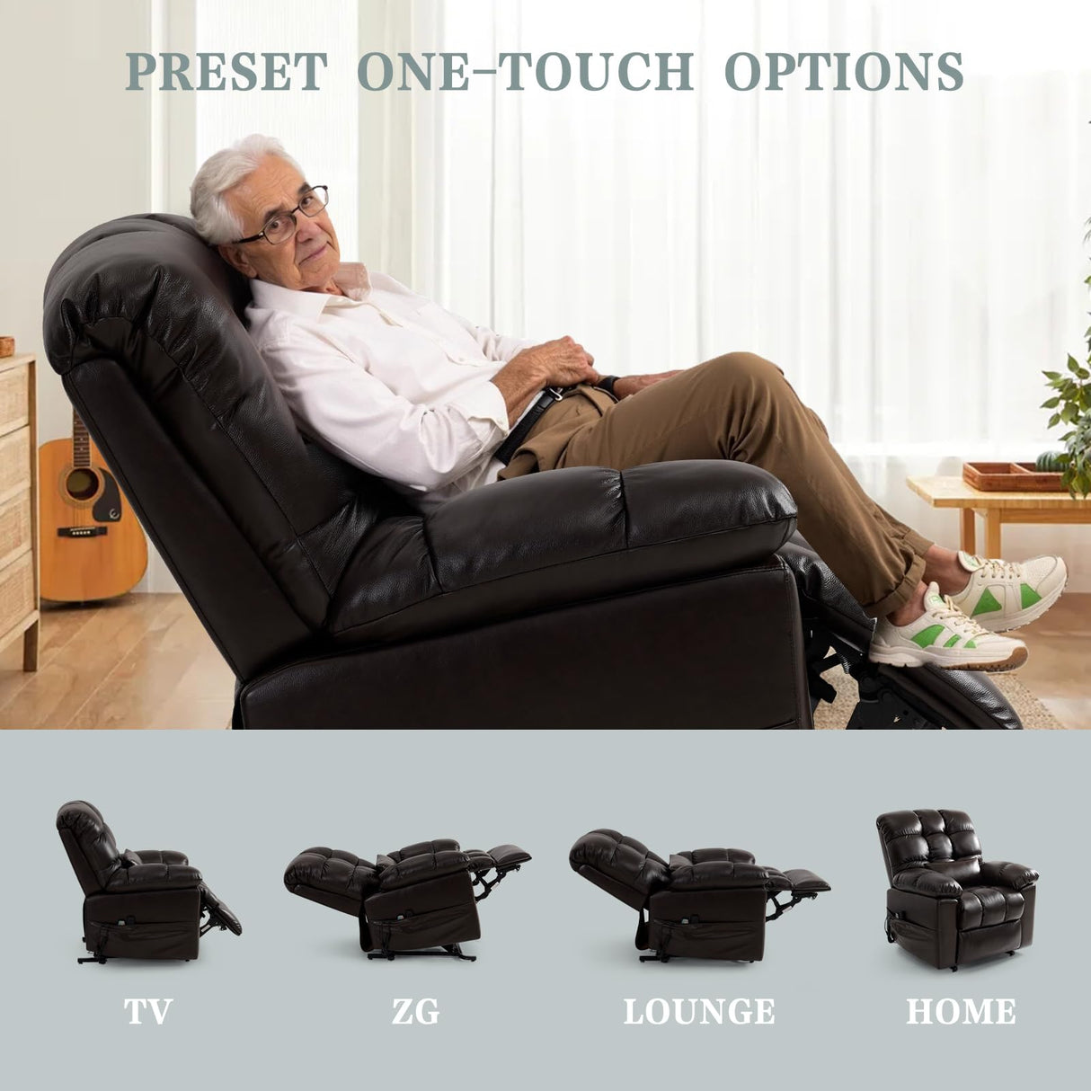 Power Lift Recliner Chair for Elderly, Triple Motor Zero Gravity, Infinite Position, Genuine Leather, Preset Mode Massage&Heating by Remote Control, Lumbar Pillow, USB Port, Side Pockets (Brown) RESTREAL