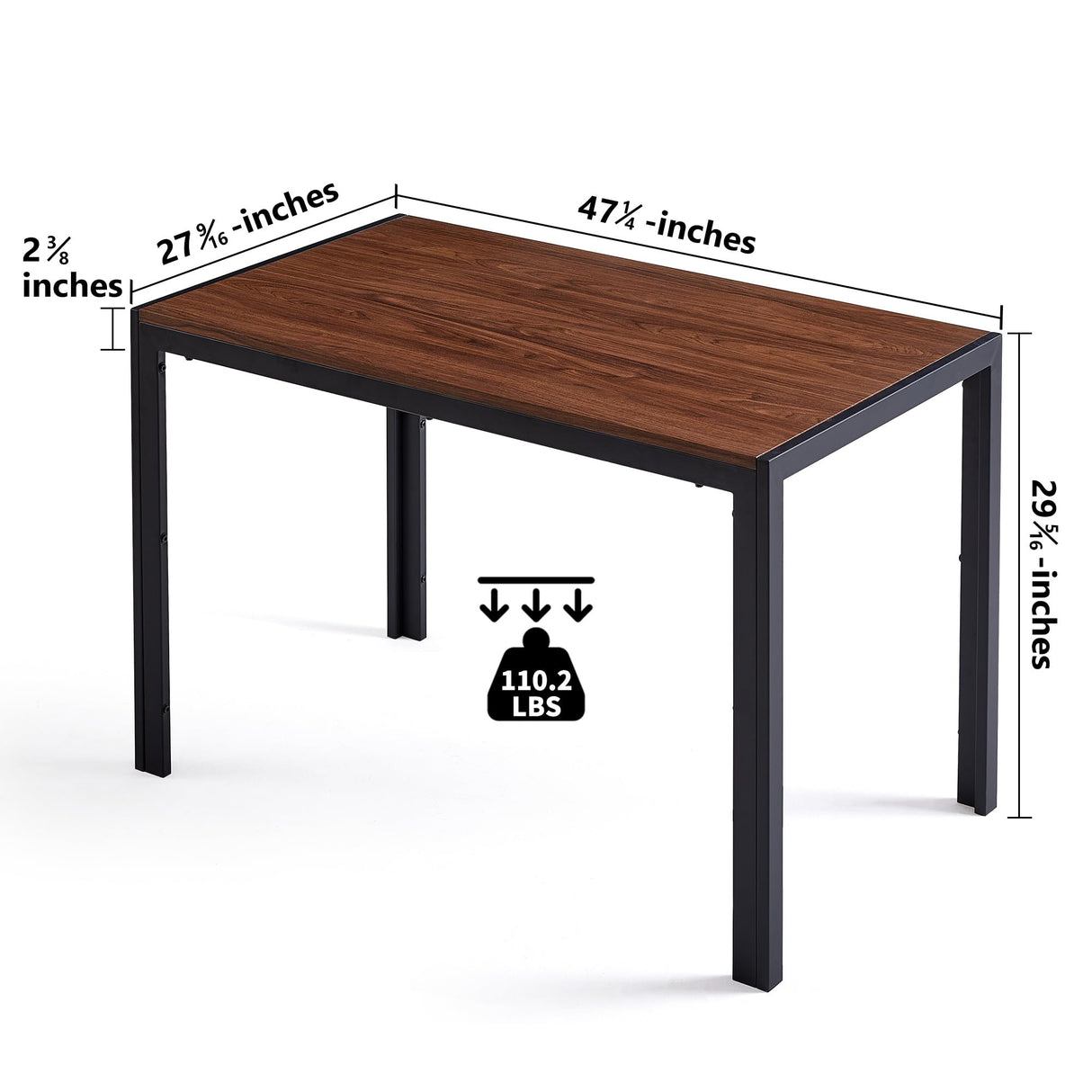 Homedot Modern Mid-Century Dining Table Walnut with Metal Frame, 47" Rectangular Kitchen Table Imitation Wood Home Office Desk Wooden Kitchen Table with Thick Tabletop for Small Spaces, Apartment Homedot
