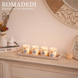 Romadedi Farmhouse Centerpiece Candle Holder Decor - Rustic Wooden Tray with 4 Glass Tealight Candles Holders for Coffee Table Home Decorations Living Room Fireplace Kitchen Housewarming Gifts Romadedi