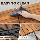 Pack of 10 Deck Tiles - 12"x12" Interlocking Natural Solid Acacia Wood for Outdoor & Indoor, Patio Garden, Balcony, Poolside - Teak Color AN68