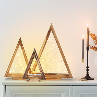 Tujoe 3 Pcs Wood Christmas Tree with Lights Modern Rustic Farmhouse Lighted Tabletop Christmas Tree for Home Table Fireplace Mantle Shelf Christmas Holiday Decor (Large 13.3",Medium 9.5",Small 7.2")