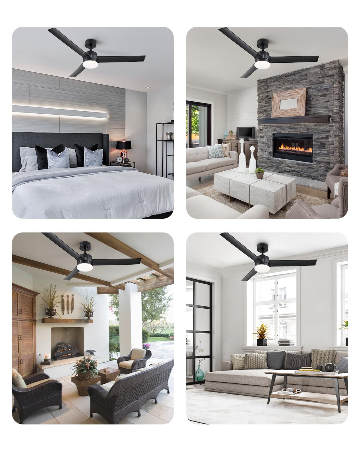 VONLUCE Ceiling Fans with Lights and Remote, 52 Inch Black Ceiling Fan, 3 Blades 6-Speeds Noiseless Reversible DC Motor, Modern Ceiling Fan for Farmhouse Bedroom Patio, Black VONLUCE