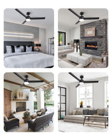 VONLUCE Ceiling Fans with Lights and Remote, 52 Inch Black Ceiling Fan, 3 Blades 6-Speeds Noiseless Reversible DC Motor, Modern Ceiling Fan for Farmhouse Bedroom Patio, Black VONLUCE