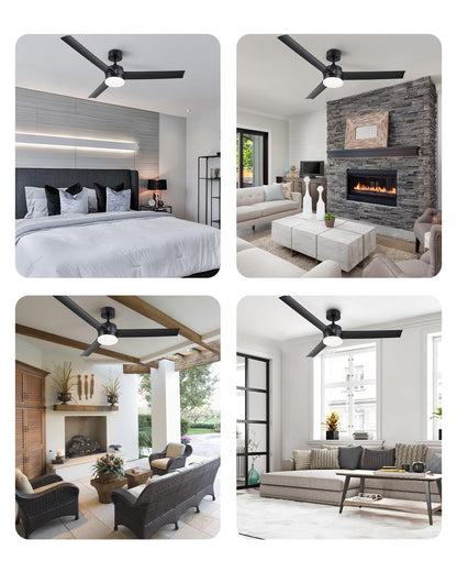 VONLUCE Ceiling Fans with Lights and Remote, 52 Inch Black Ceiling Fan, 3 Blades 6-Speeds Noiseless Reversible DC Motor, Modern Ceiling Fan for Farmhouse Bedroom Patio, Black