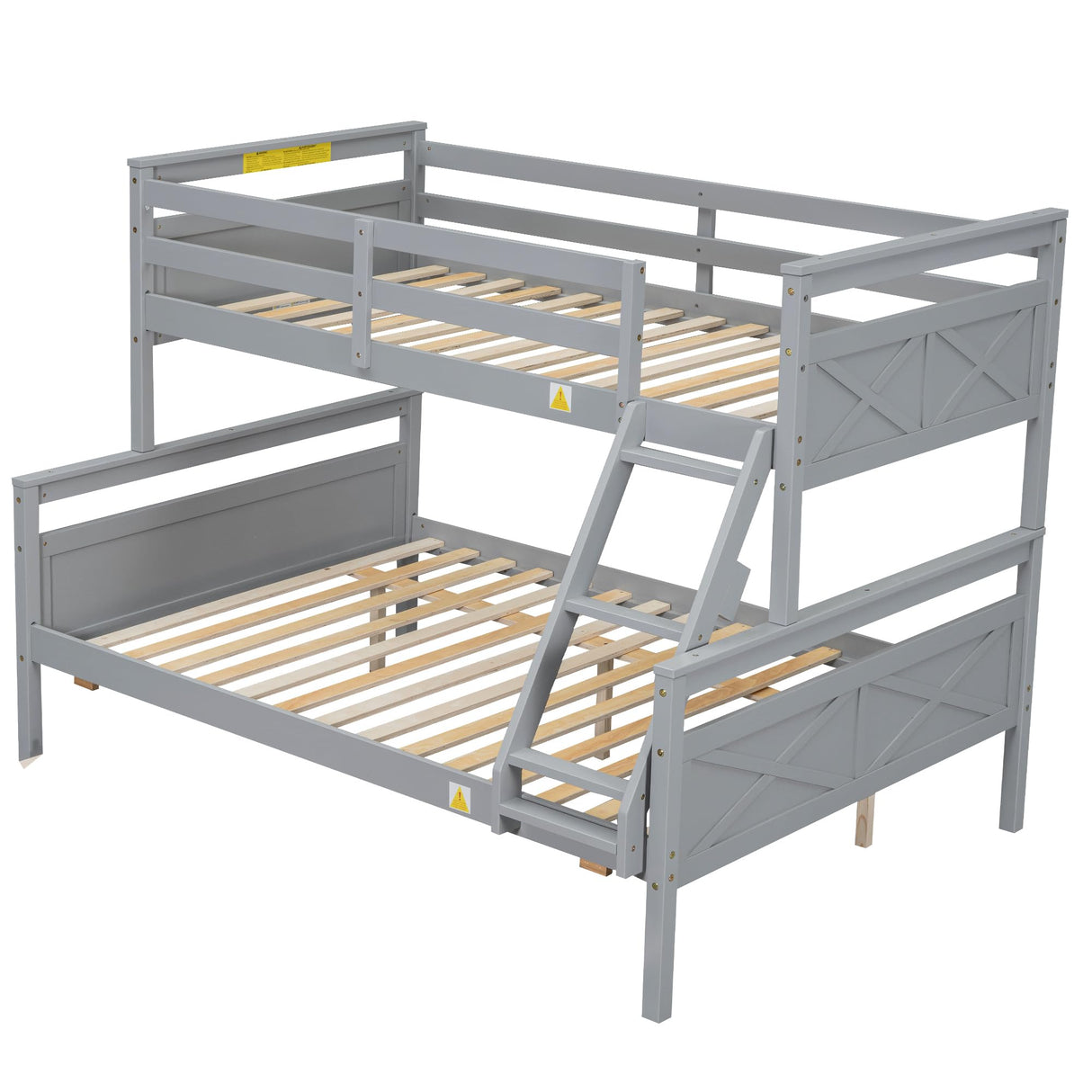 Merax Twin Over Full Bunk Bed with Trundle, Ladder & Safety Guardrail, Wooden Bunk Bed Frame for Kids Adults Teens Bedroom, Convertible to 2 Separated Beds, No Box Spring Needed, Easy Assembly, Grey Merax