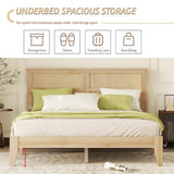 anwickjeff Boho Queen Size Bed Frame with Natural Rattan Headboard, Wooden Platform Bedframe, Under Bed Spacious Storage, No Box Spring Needed (Natural, Queen) anwickjeff
