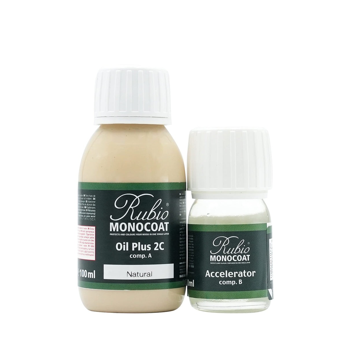 Rubio Monocoat Wood Stain & Finish 65 ft² - Natural | Oil Plus 2C | Quick-Dry, Eco-Friendly Linseed Wood Oil for Indoor Use, Includes Accelerator (Part B) | Protector | 130 ml Rubio Monocoat