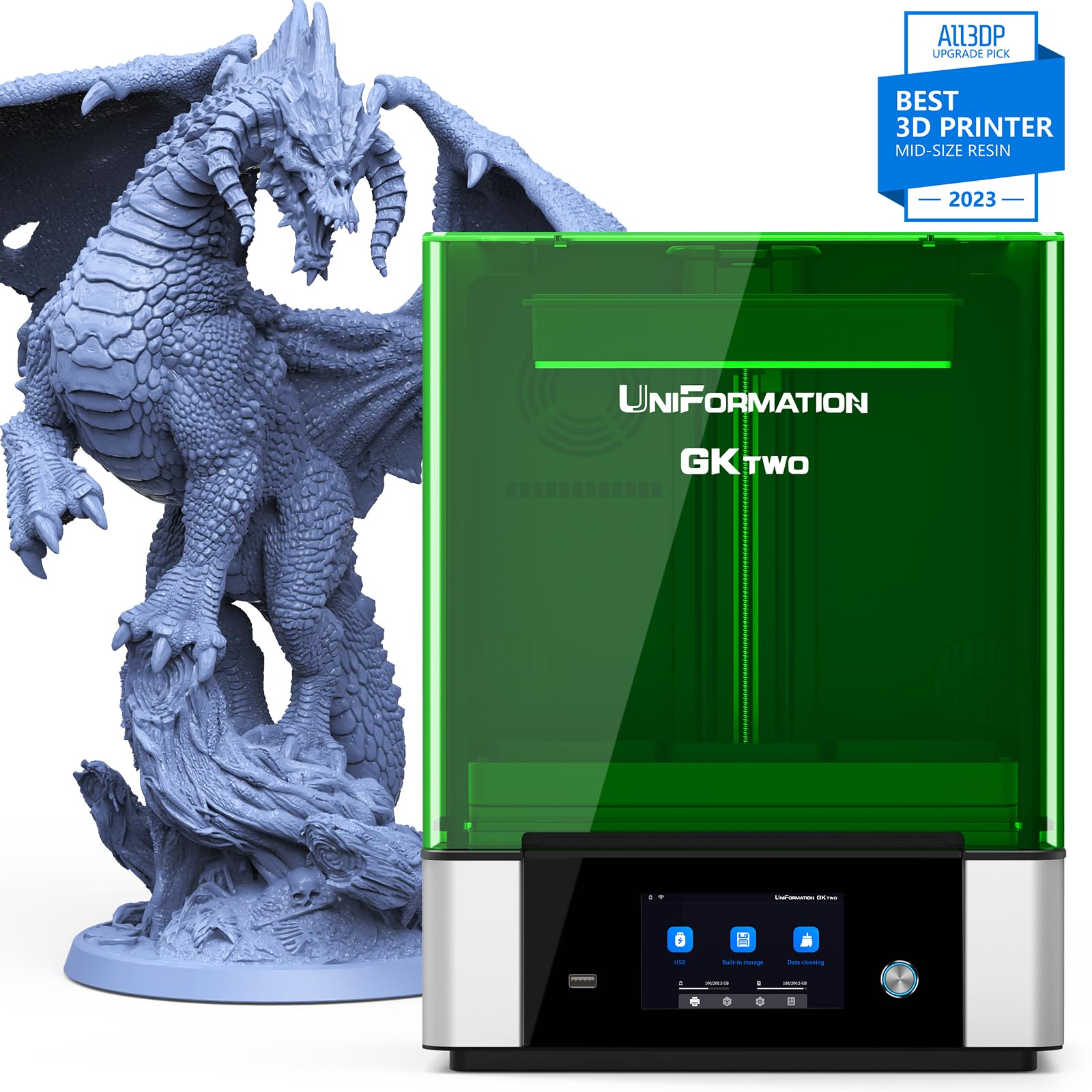 UniFormation 8K Resin 3D Printer GKtwo 10.3'' LCD Photocuring Resin Printer with Build-in Heating System & Odor Filter, Large Build Volume 228 * 128*H245mm - WoodArtSupply