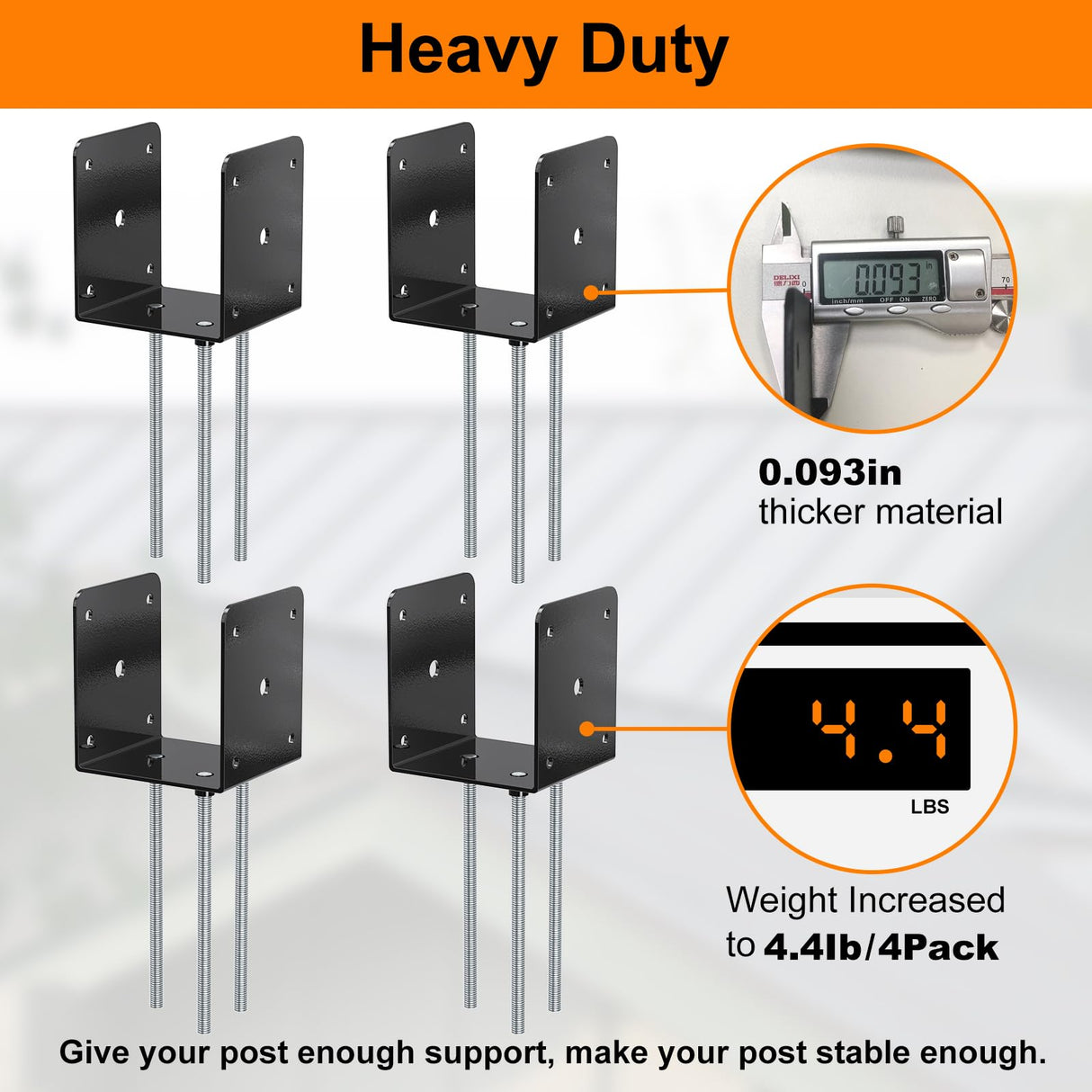 Heavy Duty 4x4 Concrete Post Base Anchor, U Shape Fence Post Spikes for Concrete 4x4 Post Base Anchor Metal Black Powder Coated （4 pcs） SPACEEUP