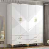 vinform Wardrobe Armoire with 4 Doors, 4 Drawers and 2 Hanging Rods, Twill Wood Closet Storage with Metal Cabinet Legs, White 20.4" D x 63" W x 76.77" H (V Modern) vinform
