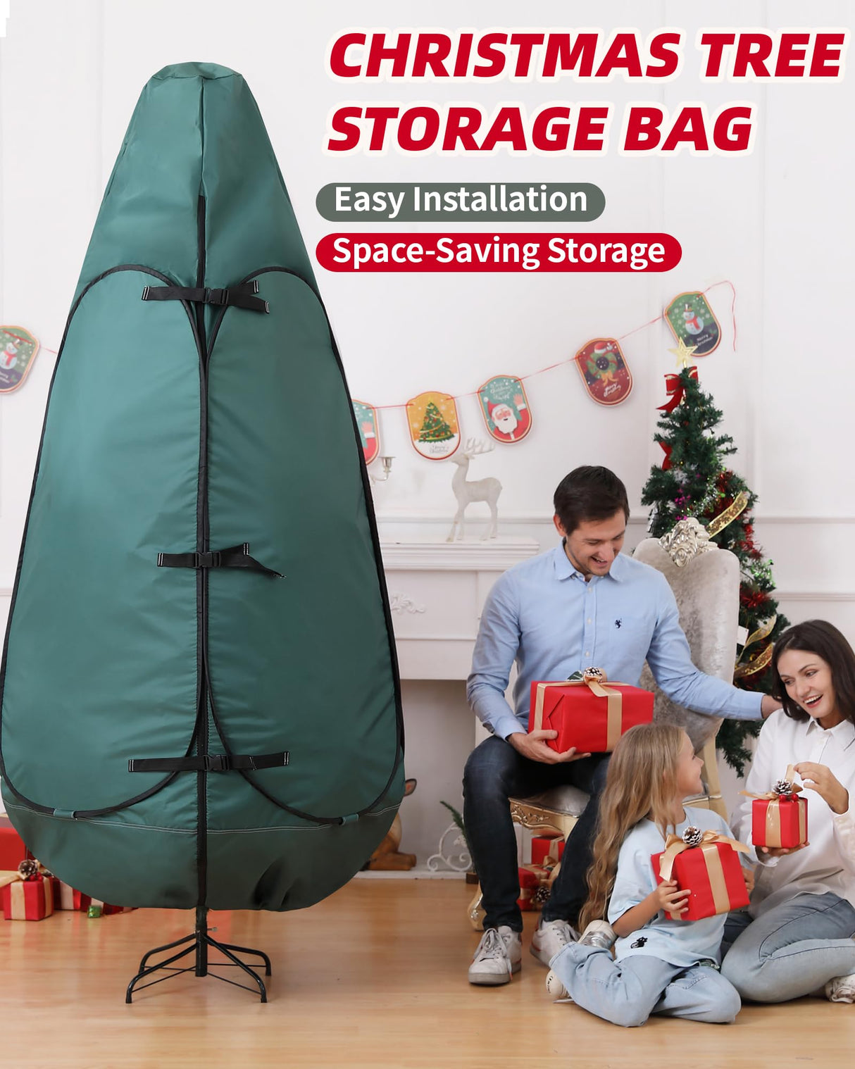Christmas Tree Bag 9 Ft Upright Christmas Tree Storage Bag 9 Foot Tree, Christmas Tree Cover for Upright Storage Fit 8 Ft / 9 Ft / 10 Ft, Artificial Christmas Tree Storage Bag BakCover