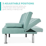Best Choice Products Linen Modern Folding Futon, Reclining Sofa Bed for Apartment, Dorm w/Removable Armrests, 2 Cupholders - Aqua Best Choice Products