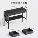 Maihail Small Desk with Drawers for Bedroom, Small Vanity Desk Without Mirror, 39.5inch, Writing Desk with Bookshelf, Computer Desk with Storage Drawers, Vanity Table no Mirror Black Maihail