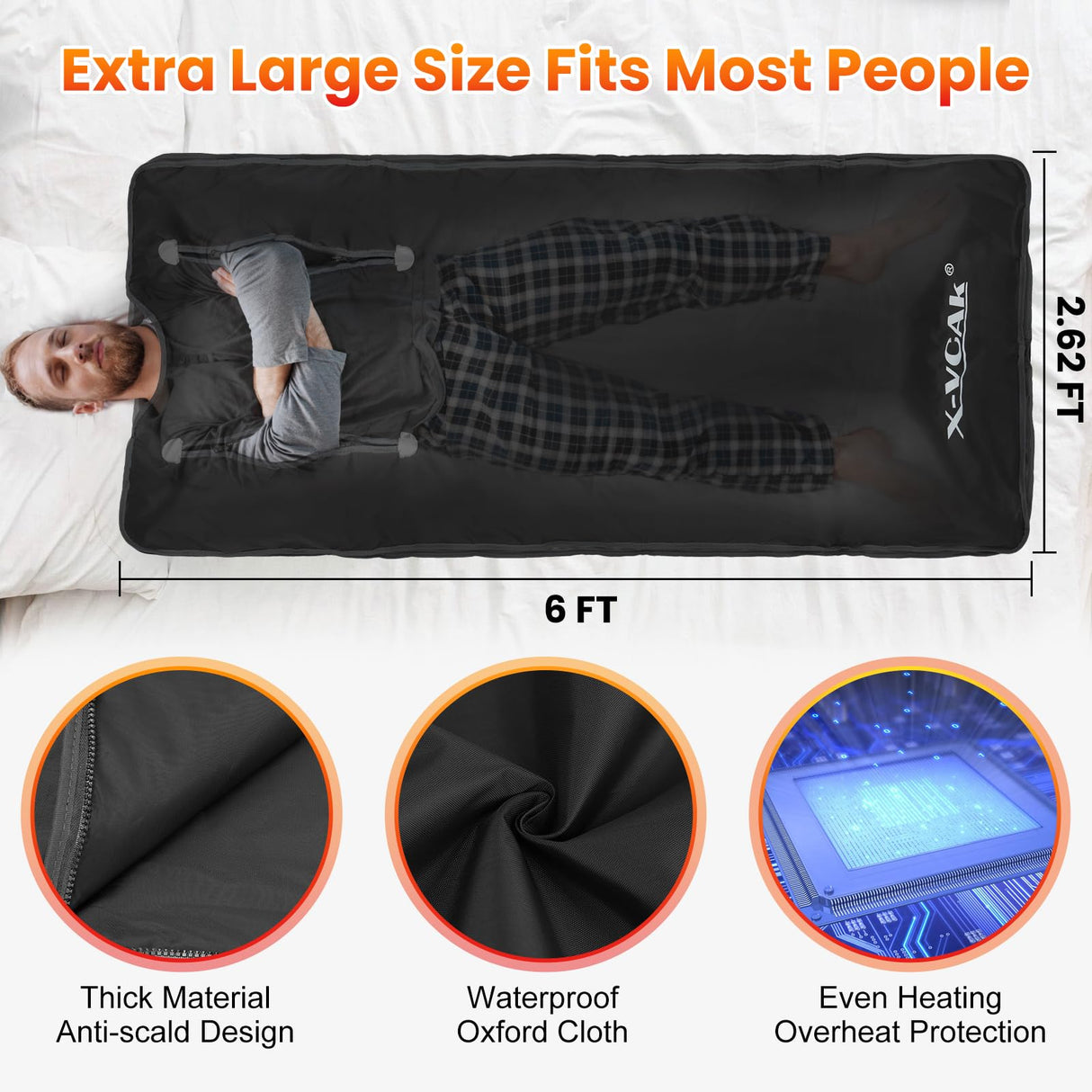 X-Vcak Sauna Blanket, Sauna, Portable Sauna for Home, 86-158℉, 20-60 Minutes Timer, 6 ft x 2.62 ft X-Vcak