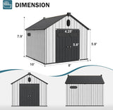 Amopatio Outdoor Storage Shed,8x10 Resin Shed with Floor Included, Outside Sheds Storage Waterproof for Bike, Tools, Garden, Backyard Amopatio