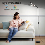 LED Floor Lamp, 15W/1800LM Bright Reading Floor Lamp for Office with Double Head, Adjustable Gooseneck Dimmable Modern Standing Light for Lash Extension Craft, Eye Caring Floor Lamps for Living Room Seaside village