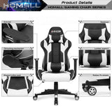 Homall Gaming Chair, Office Chair High Back Computer Chair Leather Desk Chair Racing Executive Ergonomic Adjustable Swivel Task Chair with Headrest and Lumbar Support (White) Homall