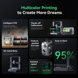 Creality Hi Combo 3D Printer, Multi Color 3D Printer with CFS, 500mm/s High Speed Auto-Leveling Automatic Filament Reading Clog-Free Extruder 95% Pre-Assemble All-Metal Body 10.24×10.24×11.81inch Creality