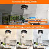 Black Flush Mount Ceiling Light Fixture, Farmhouse Light Fixture with Seeded Glass Lampshade, 2-Light Industrial Close to Ceiling Light Fixture for Hallway, Kitchen, Entryway, Foyer(Bulb Not Included) Brightever