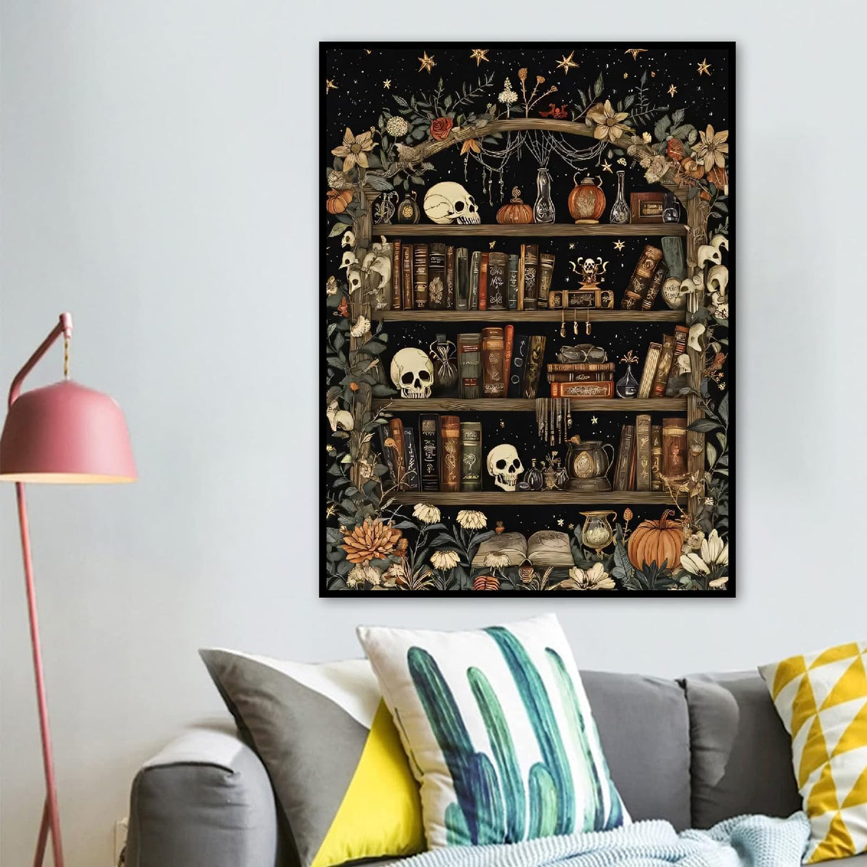 Skull Diamond Art Kits for Adults, Goth Skull Bookshelf Diamond Painting Kits for Beginners, Full Drill Crystal Rhinestone Gem Diamond Art Kits Craft for Home Wall Decor 12X16 Inch askkqtx