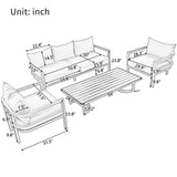 JIVOIT 4 Piece Multi-Person Outdoor Steel Sofa Set, Patio Furniture Sets Sectional Seating Group with Coffee Table, Waterproof, Anti-Rust and Anti-uv Sectional Set (Beige Cushion+Black Frame 9) JIVOIT