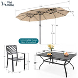 PHI VILLA 8 Piece Patio Dining Set with 13ft Double-Sided Patio Umbrella(Beige),Metal Outdoor Table Furniture Set with 6 Outdoor Stackable Chairs, 1 Rectangle Dining Table and 1 Large Beige Umbrella PHI VILLA