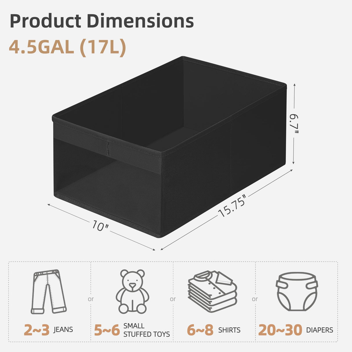 STORAGE MANIAC 6 Pack Storage Bins with Clear Window, Storage Boxes for Shelves, Sturdy Foldable Closet Organization Fabric Shelf Basket for Toy, Towel, Book, Jeans, Offices, Dorm, Wardrobe, Black STORAGE MANIAC