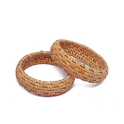 COLORFUL BLING 2Pcs Handwoven Wooden Braided Rattan Knit Cuff Bracelet Natural Bamboo Square Round Geometric Chunky Wrap Bangle for Women Girls Ethnic Tribal Wrist Jewelry-A rattan - WoodArtSupply