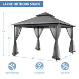Yaheetech Patio Gazebo - 11x11 ft Outdoor Shelter Tent with Vented Top & Mesh Sidewalls & Drainage Holes, Water-Resistant for Garden/Backyard/Deck/Lawn (Dark Gray) Yaheetech