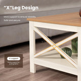 PHI VILLA Farmhouse Coffee Table for Living Room, White Coffee Tables with Storage Rustic Style Modern PHI VILLA